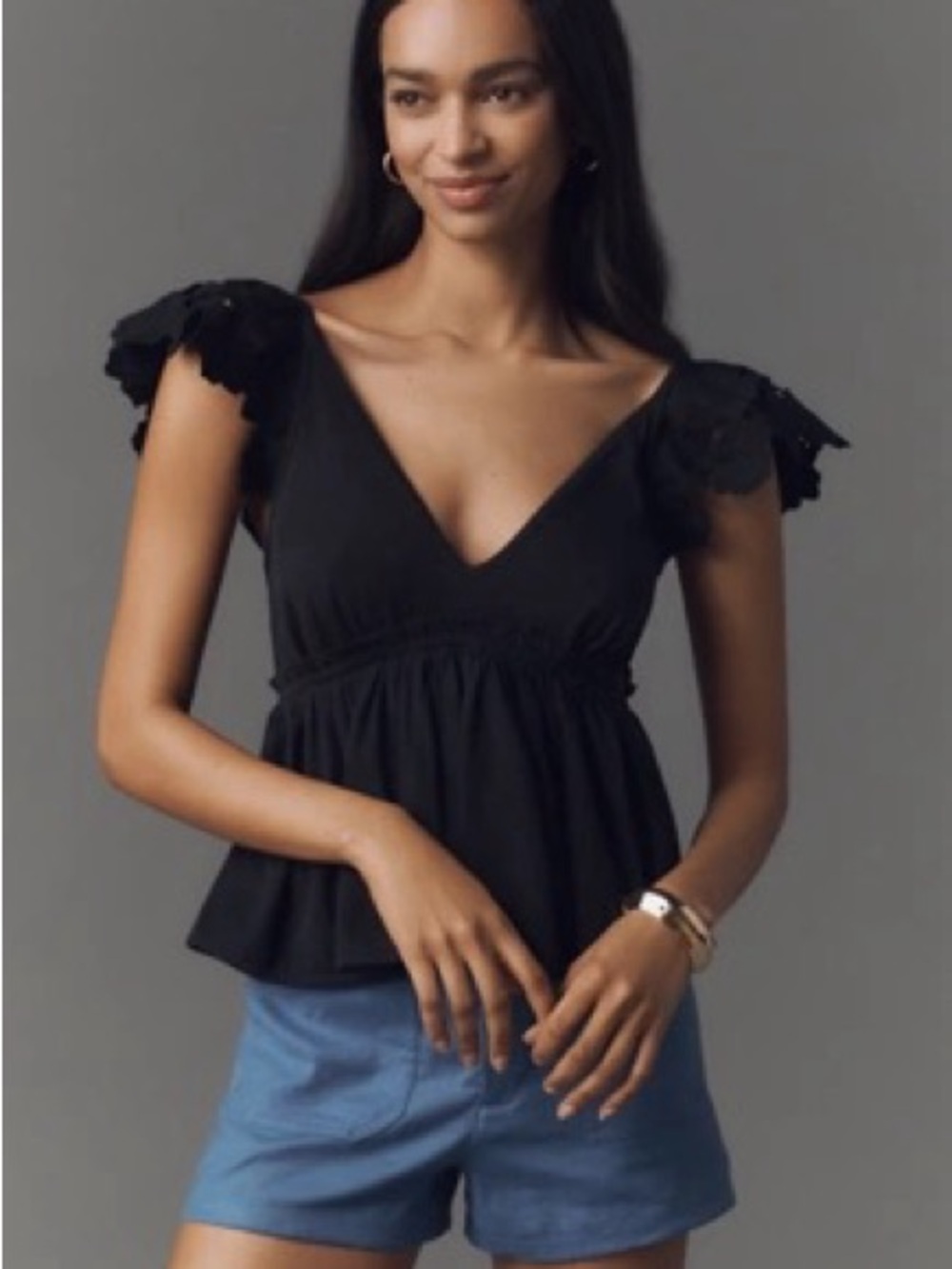 Anthropologie Flutter Sleeve V-Neck Babydoll Top